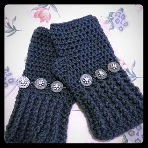 Crocheted fingerless mittens.